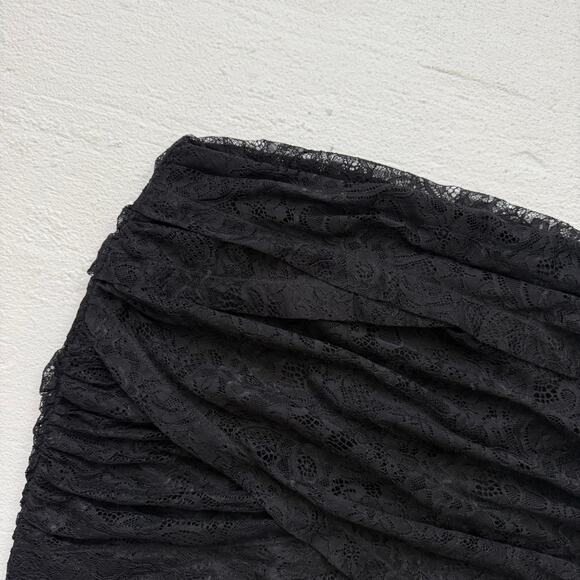 Aqua Black Lace Ruched Wrap Mini Skirt Size Medium - Picture 2 of 6